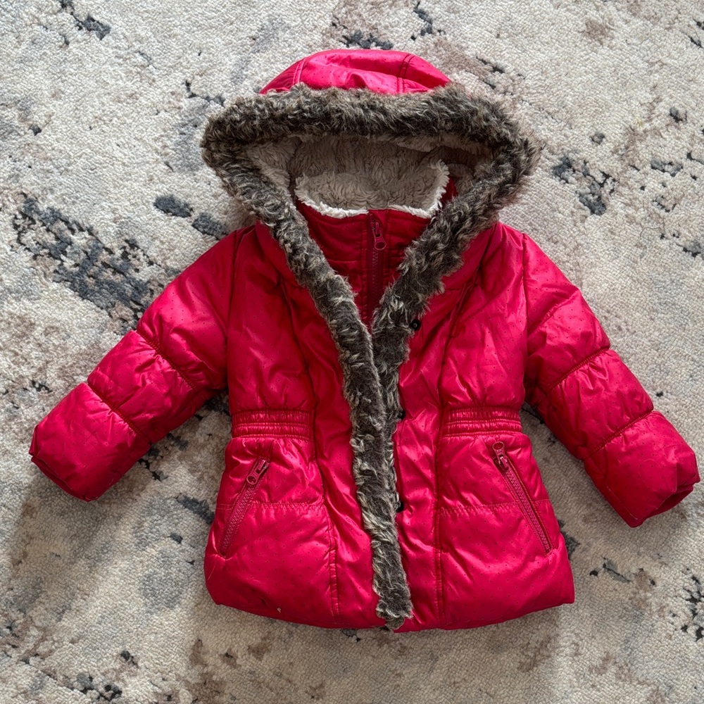 Catimini Girls Puffer Jacket with Faux Fur Trim